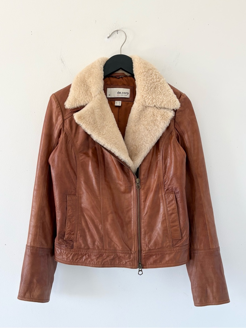 Esprit de.corp Leather Moto Jacket with Removable Shearing Collar